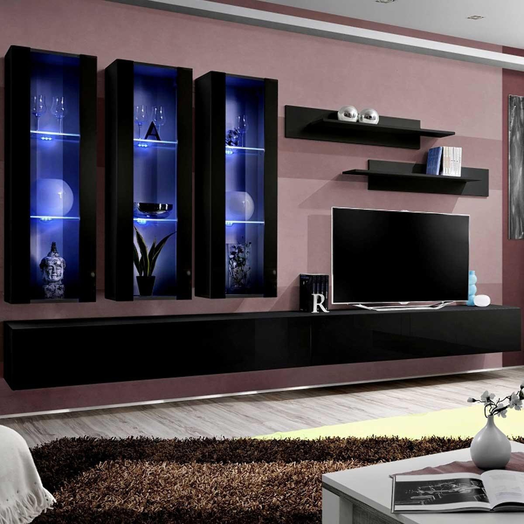 Paris Prix Ensemble meuble tv mural  fly e3  320cm noir
