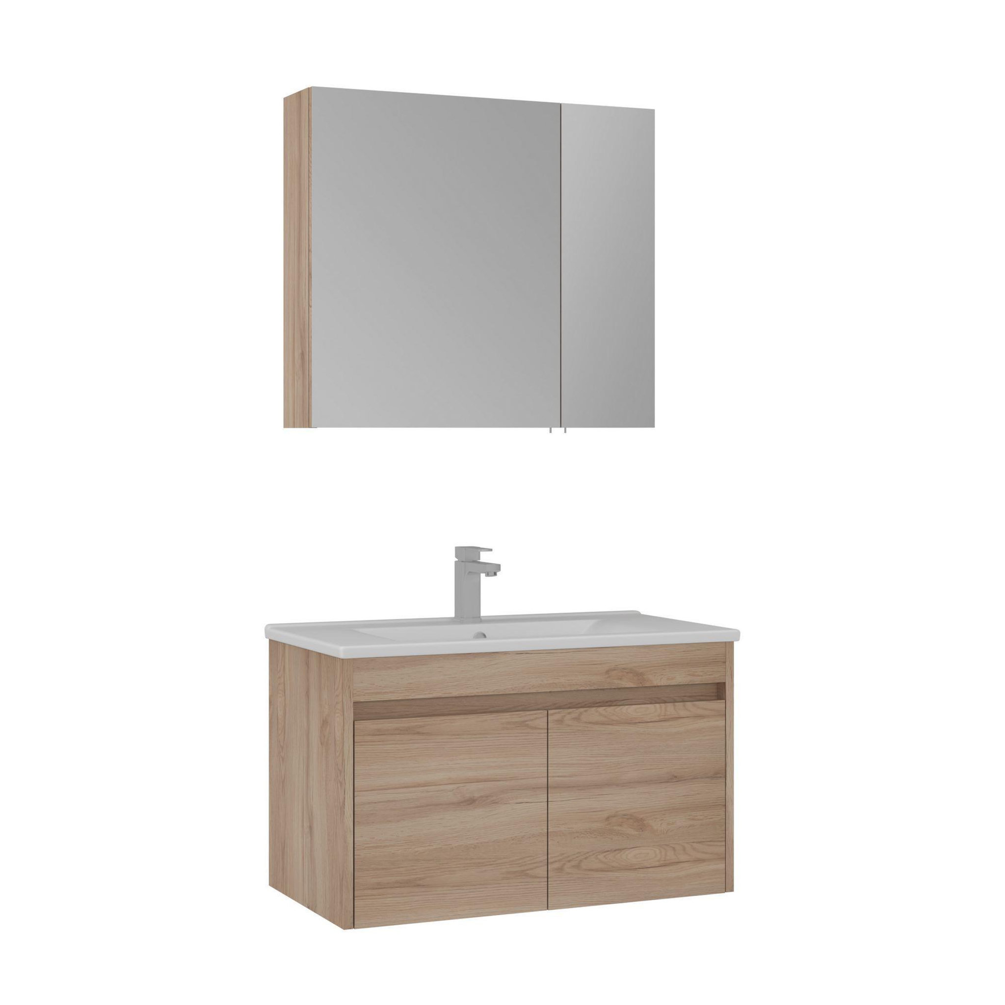 Habitat et Jardin Meuble avec simple vasque et miroir  Side 85 v2  - 85 x 45 x 52 cm - Oak