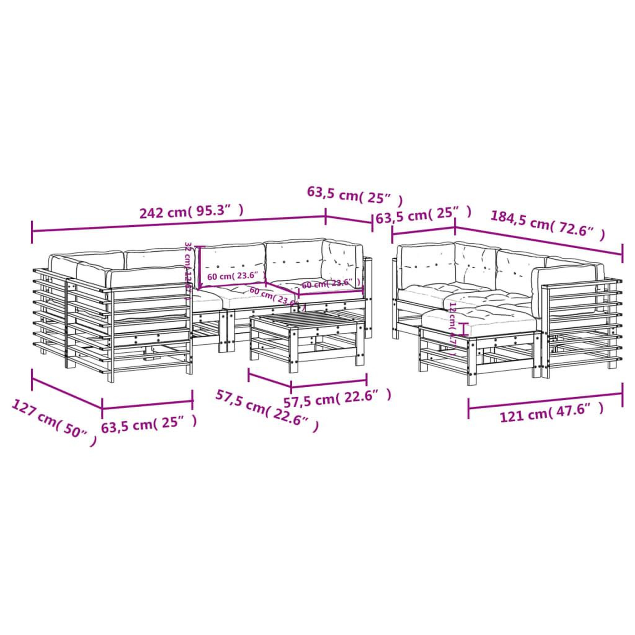 Voir la diapositive 6 : VIDAXL Salon de jardin 10 pcs avec coussins gris bois massif
