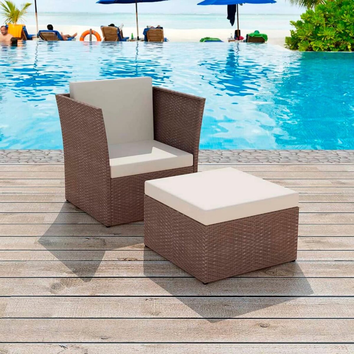 VIDAXL Chaise de jardin avec tabouret Marron Resine tressee