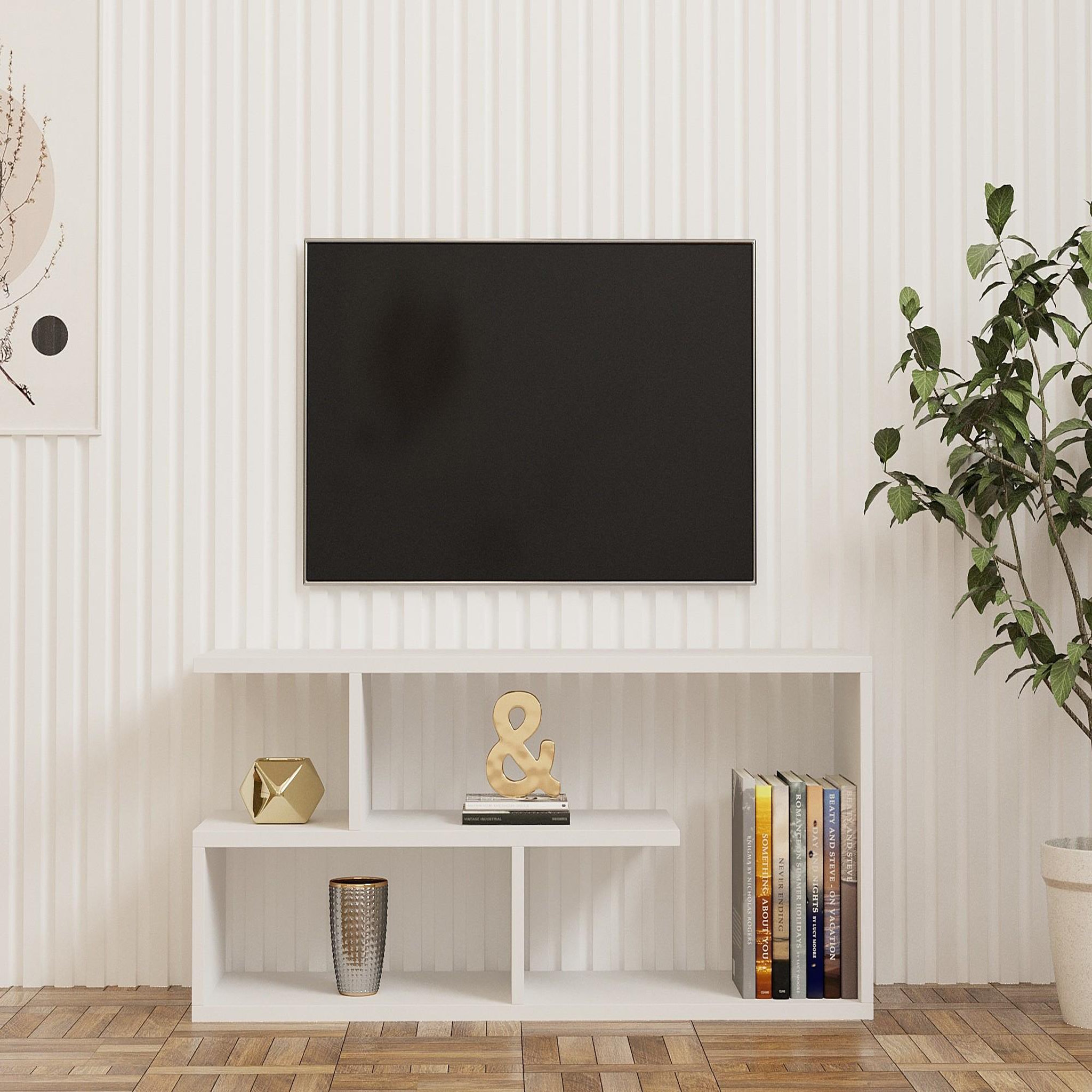 Voir la diapositive 3 : Habitat et Jardin Meuble tv en bois  cafu  - 100 x 29 x 40 cm - blanc