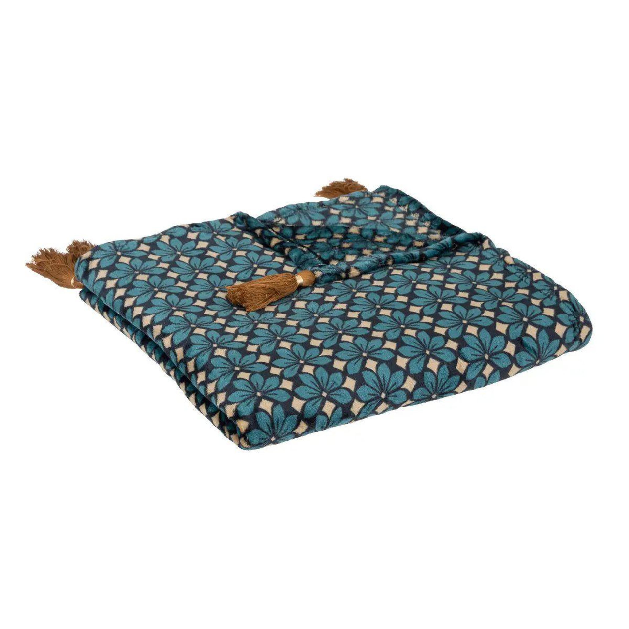 Voir la diapositive 1 : ATMOSPHERA Plaid en flanelle imprimé  jiling  125x150cm bleu & camel