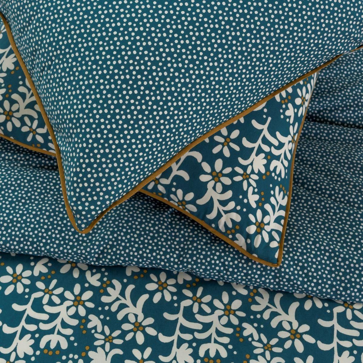 FUTURE HOME Parure de lit 2 personnes floral réversible à pois