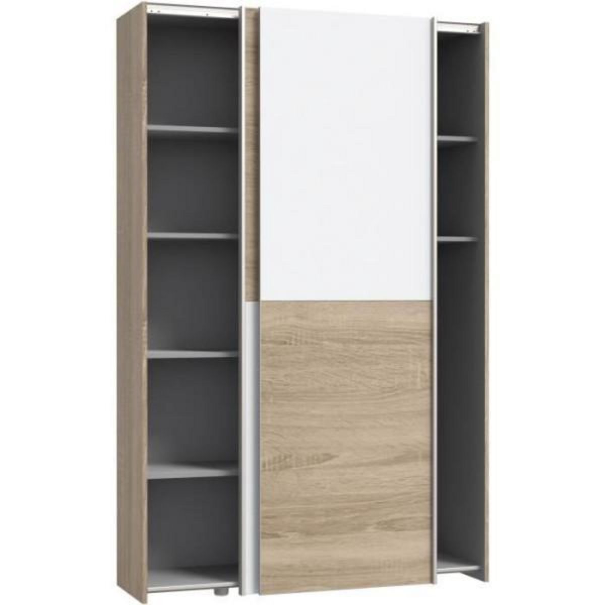 MARKET24 Armoire 2 portes coulissantes multifonction - Blanc et chene clair - L 120 x P 41,6 x H 190,5 cm - OZZULA