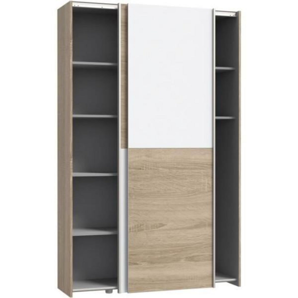 MARKET24 Armoire 2 portes coulissantes multifonction - Blanc et chene clair - L 120 x P 41,6 x H 190,5 cm - OZZULA