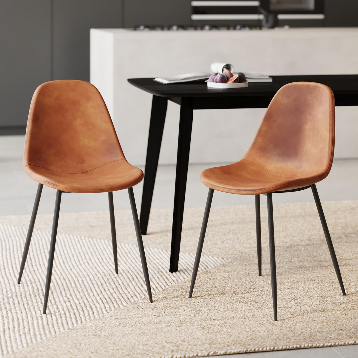 Rendez vous déco Lot de 2 chaises en cuir synthétique camel - Henrik