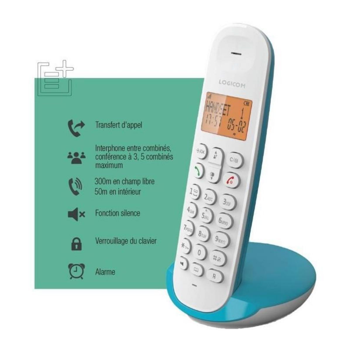 Logicom Téléphone fixe sans fil - LOGICOM - DECT ILOA 150 SOLO - Turquoise - Sans répondeur