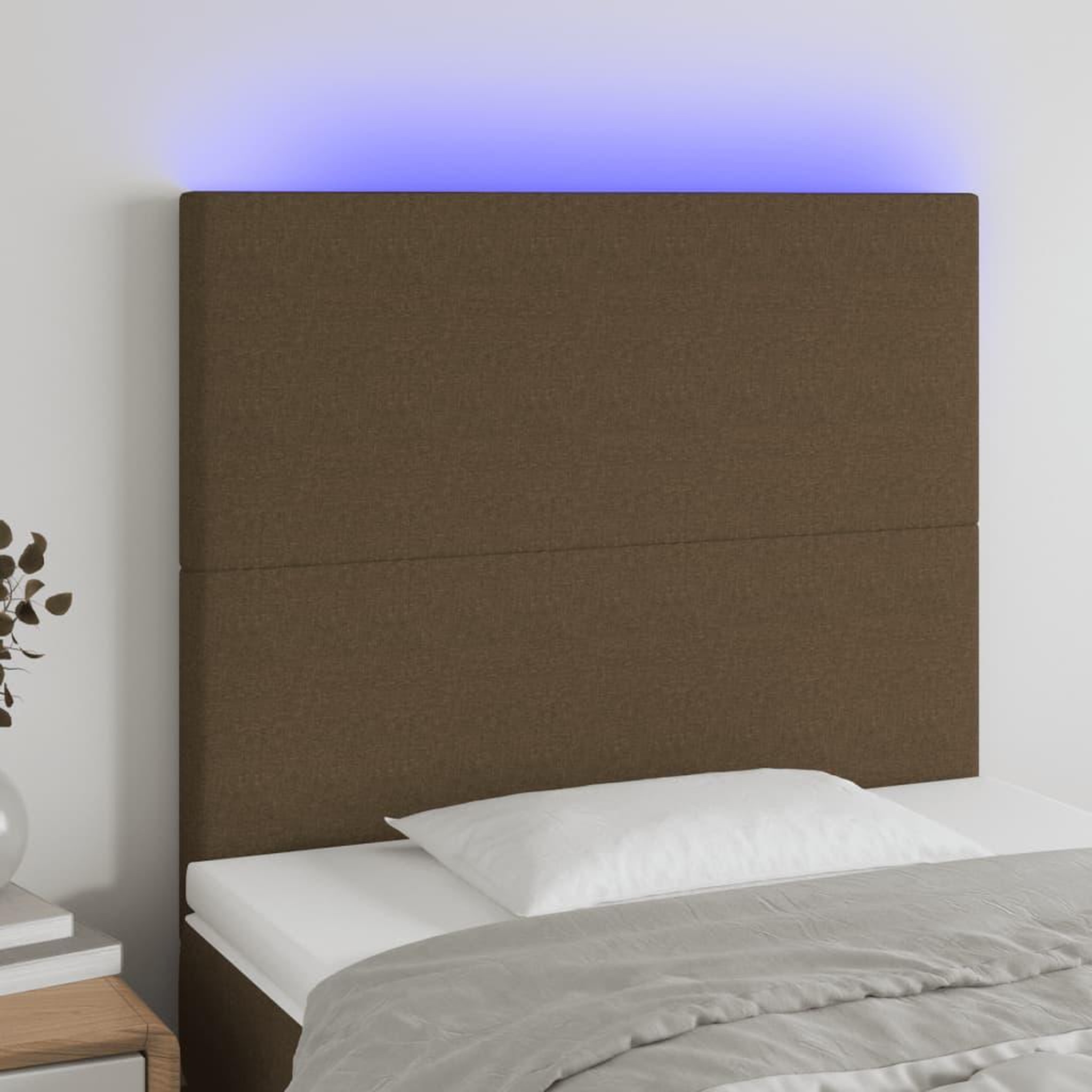 Voir la diapositive 1 : VIDAXL Tete de lit a LED Marron fonce 100x5x118/128 cm Tissu