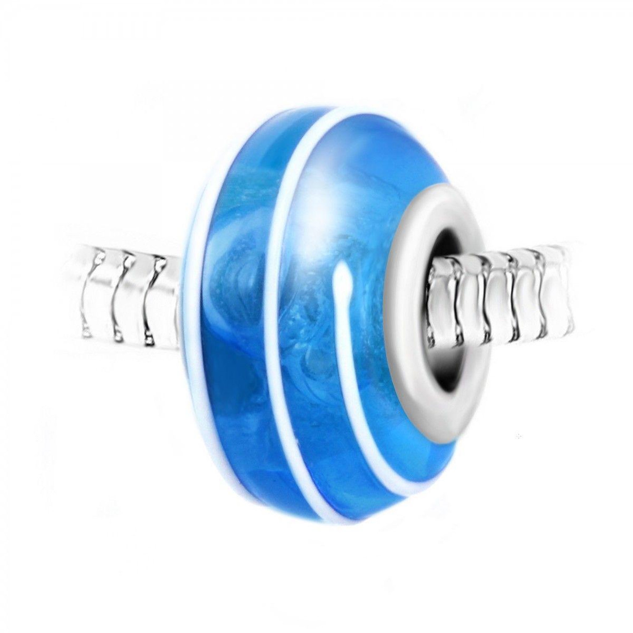 SC CRYSTAL Charm perle spirale verre bleu décoré main et acier par SC Crystal