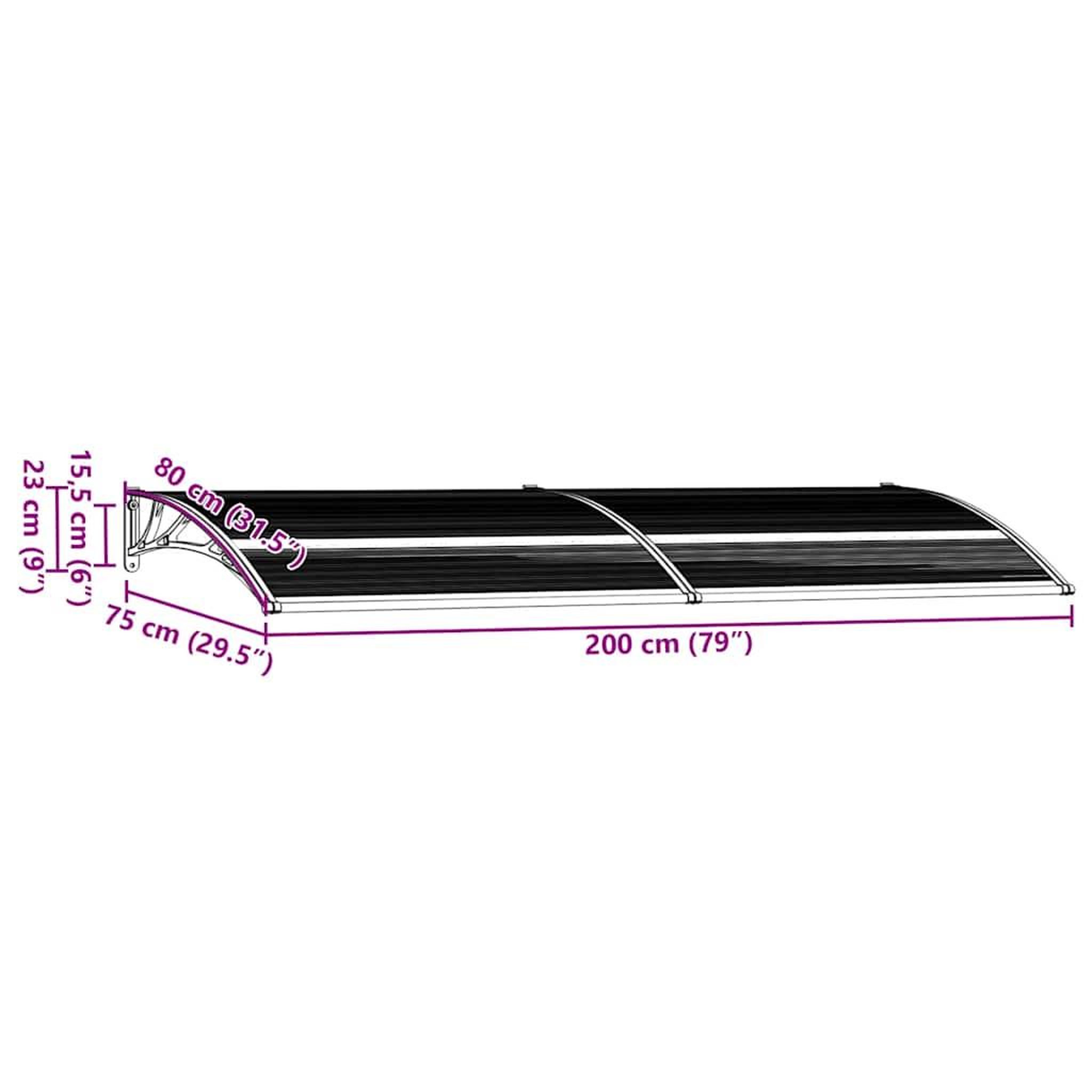 Voir la diapositive 6 : VIDAXL Auvent de porte Noir 200x75 cm PC