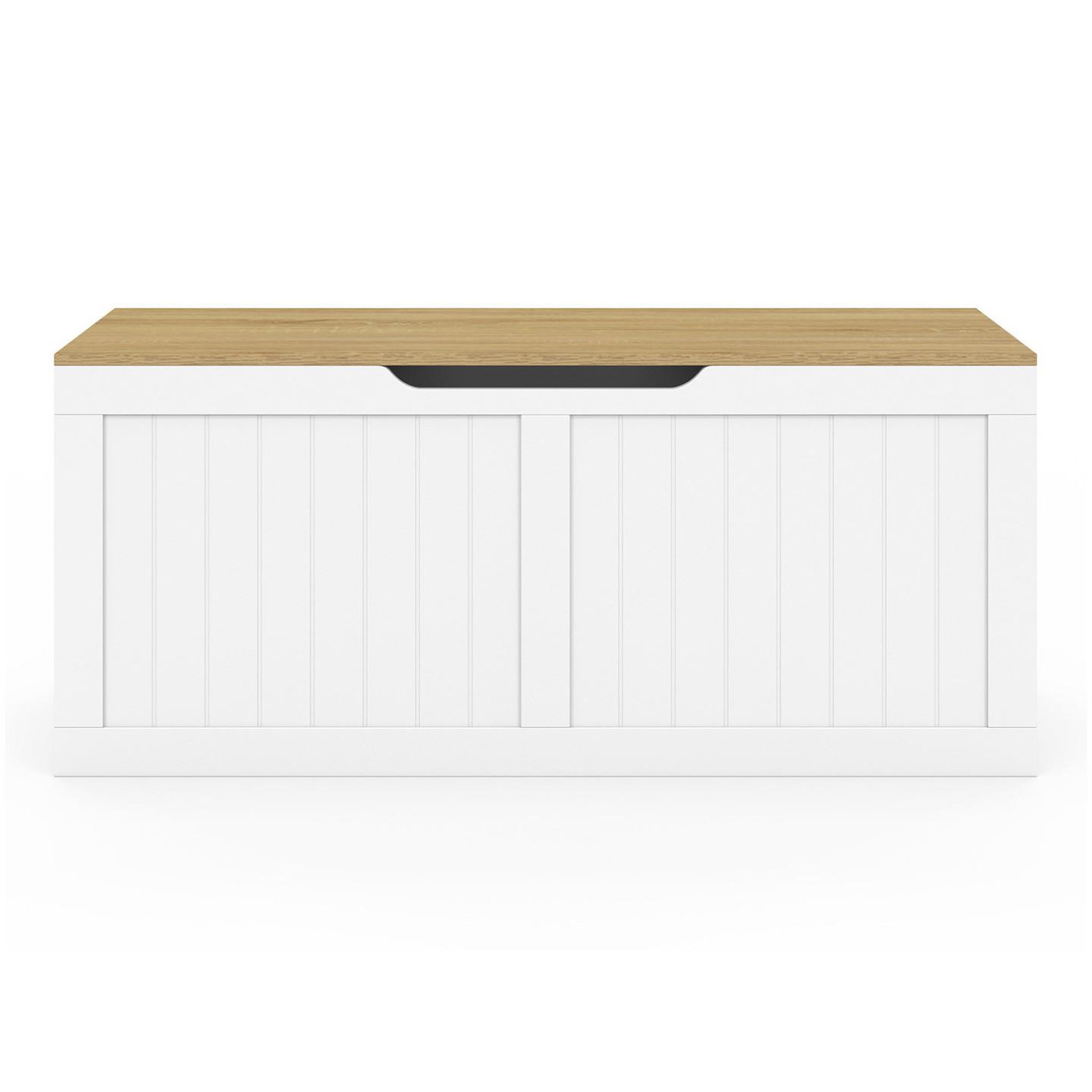Voir la diapositive 3 : ID MARKET Banc coffre rangement 100 cm leon bois et blanc