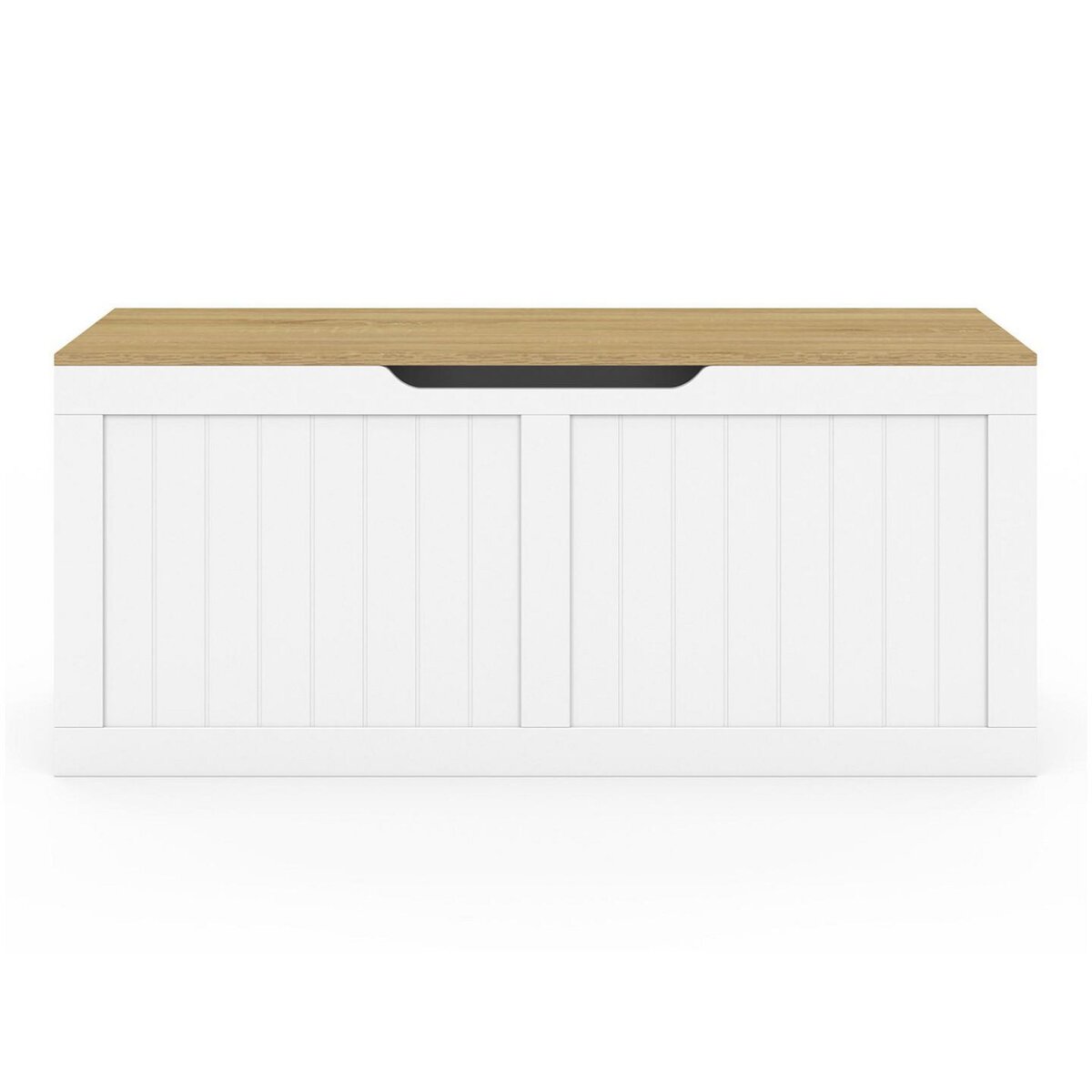 ID MARKET Banc coffre rangement 100 cm LEON bois et blanc