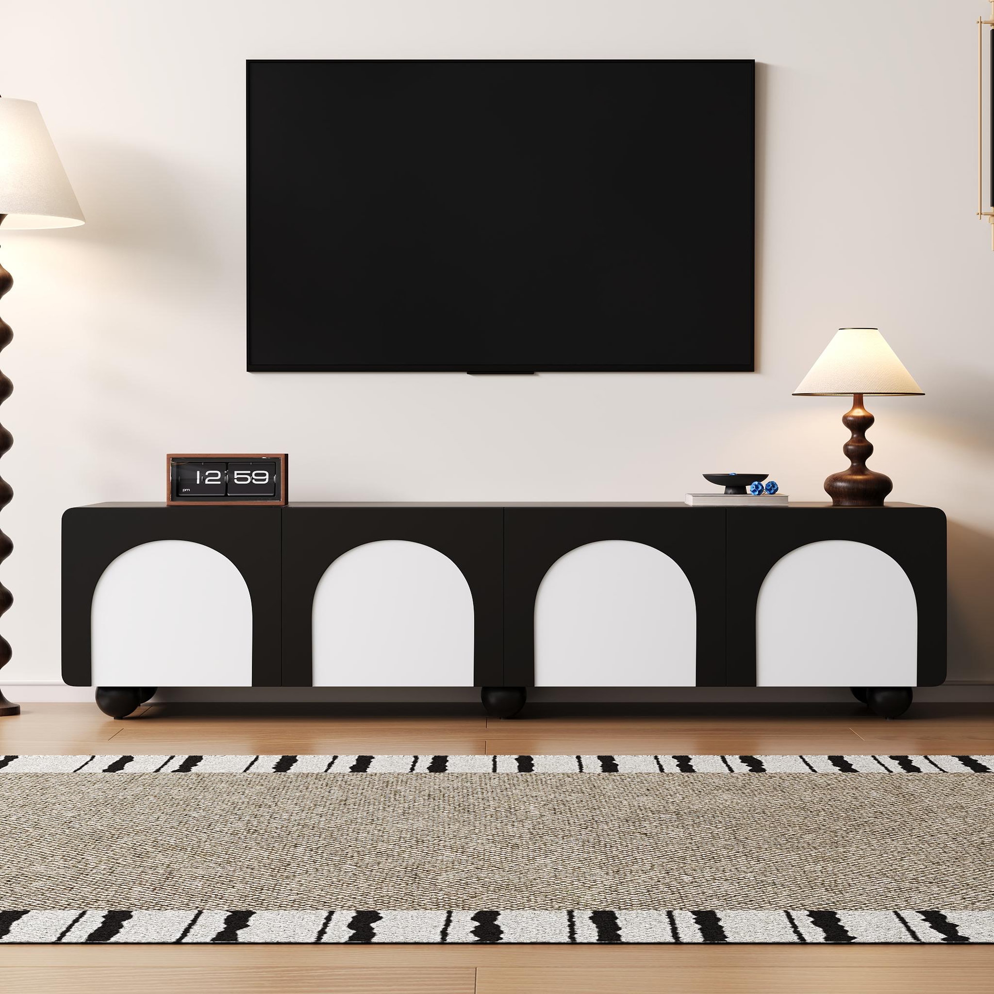 Voir la diapositive 2 : MERAX Meuble tv noir+blanc 180 cm mdf