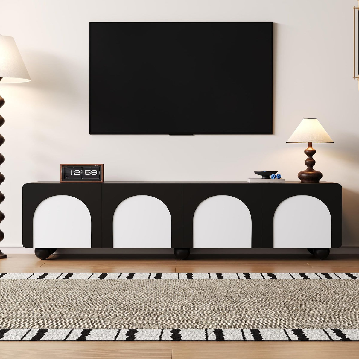 MERAX Meuble tv noir+blanc 180 cm mdf