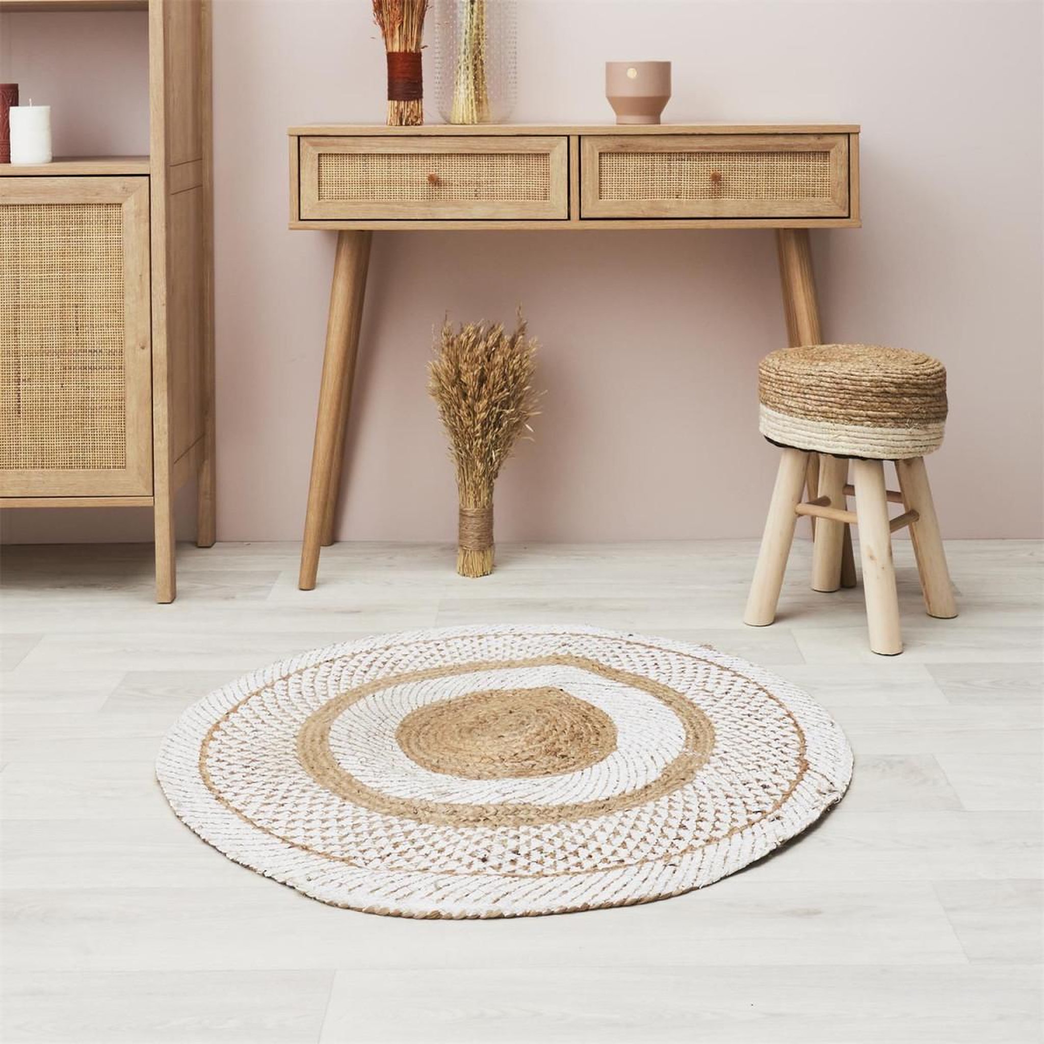 Voir la diapositive 2 : The Home Deco Factory Tapis rond déco en jute  imprimé  90cm blanc