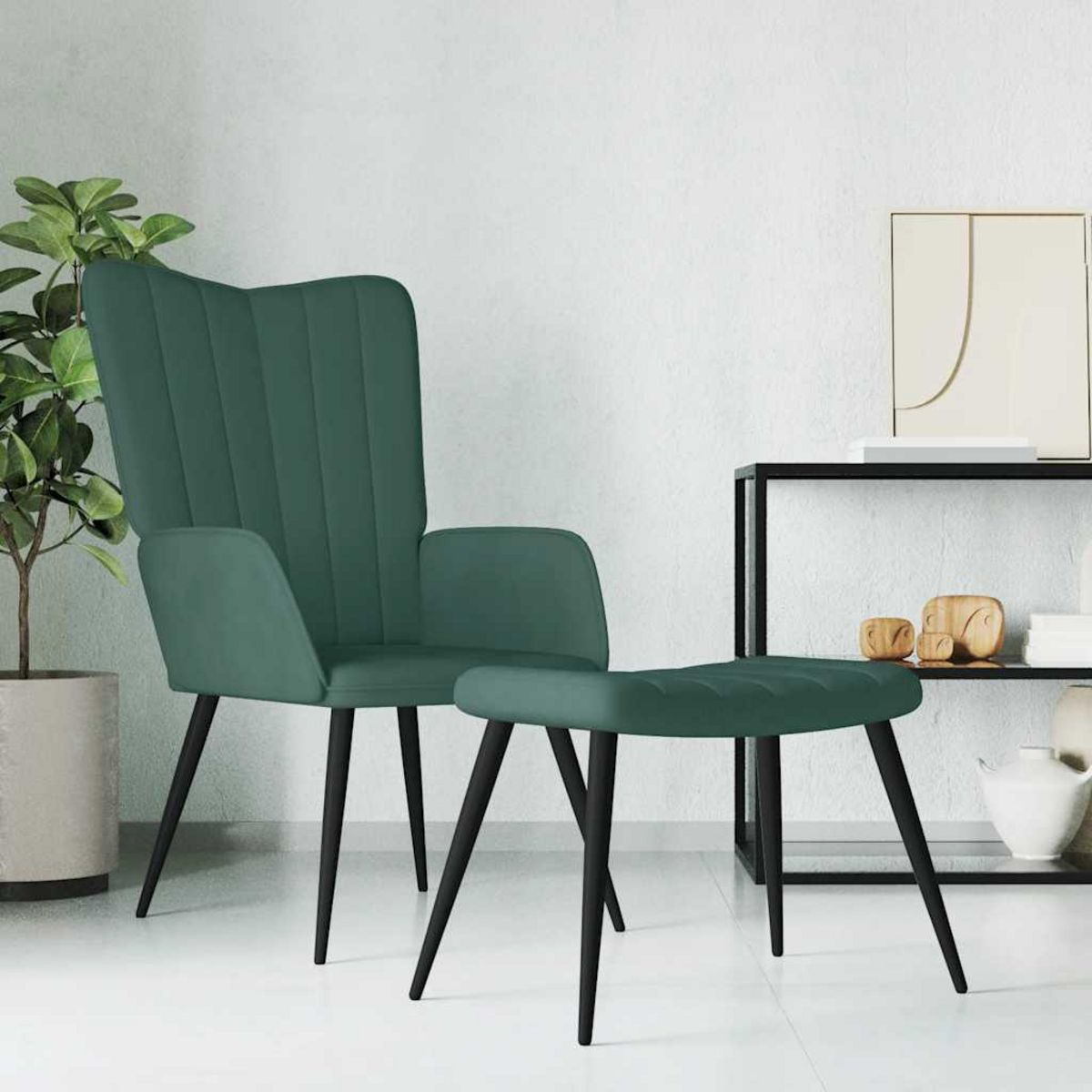 VIDAXL Chaise de relaxation avec tabouret Vert fonce Velours