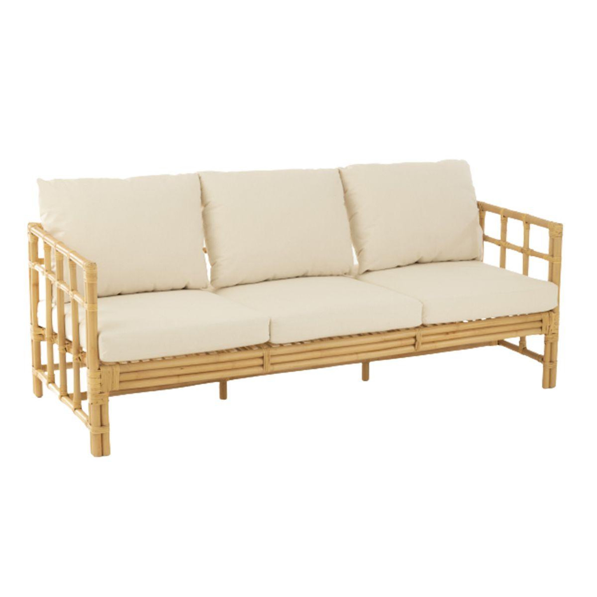 J-LINE Canapé 3 places rotin & coussin  elise  187cm naturel
