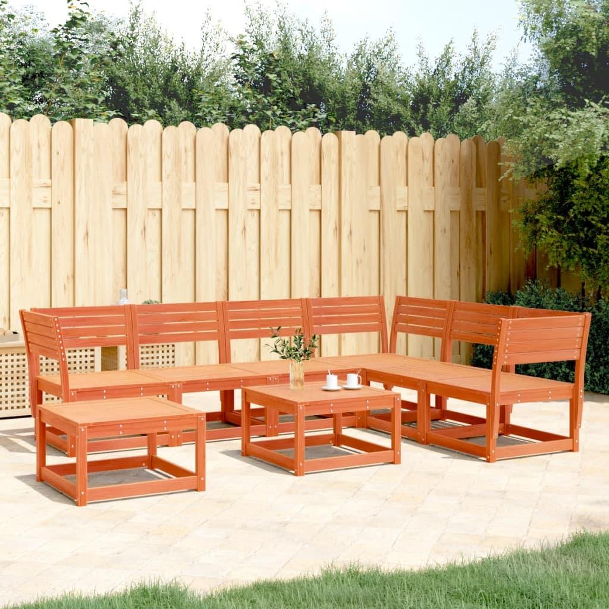 VIDAXL Salon de jardin 7 pcs cire marron bois de pin massif