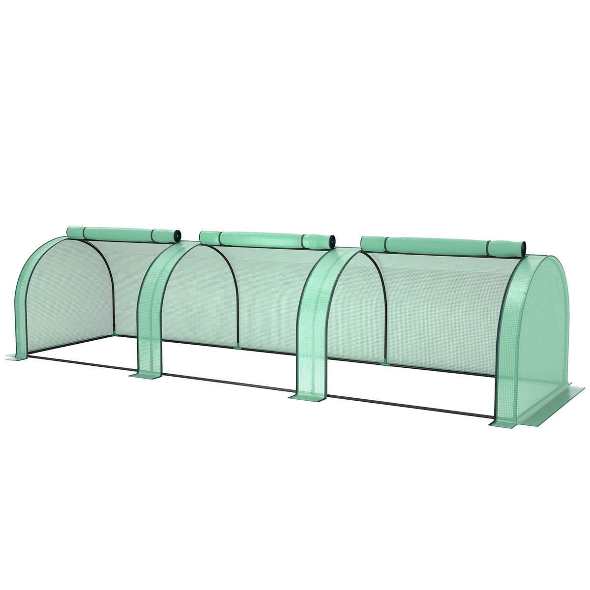 OUTSUNNY Serre tunnel 3 fenêtres enroulables acier PE vert