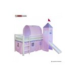 HomeStyle4U Lit Simple Blanc 90x200 en hauteur avec echelle Rideau Tour Tunnel Rose et toboggan