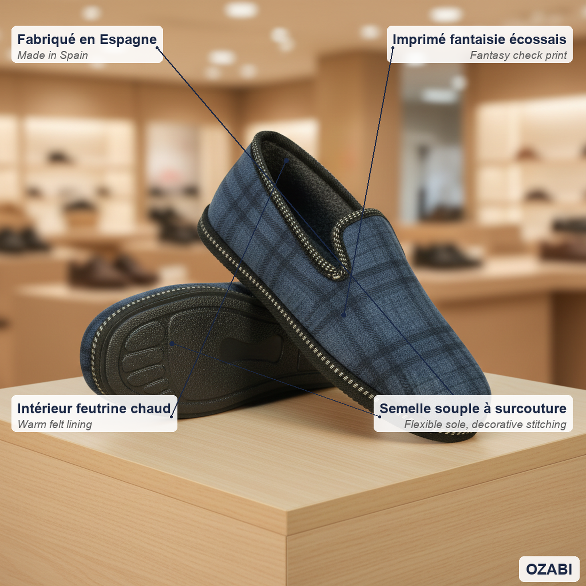 Voir la diapositive 5 : OZABI Ozabi pantoufles charentaises homme fabriquées en espagne broderie fantaisie