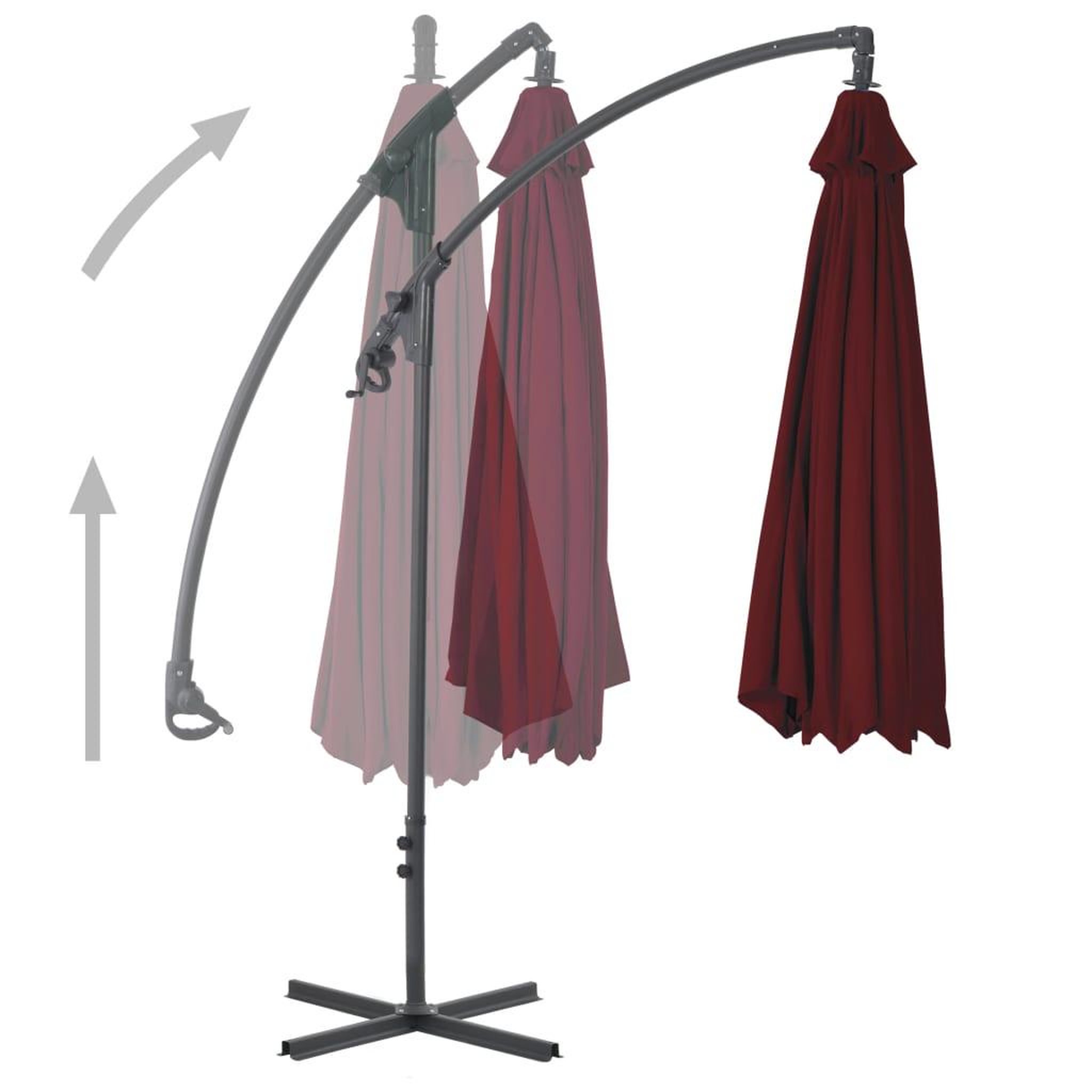 Voir la diapositive 2 : VIDAXL Parasol de jardin en porte-a-faux mat en acier rouge bordeaux