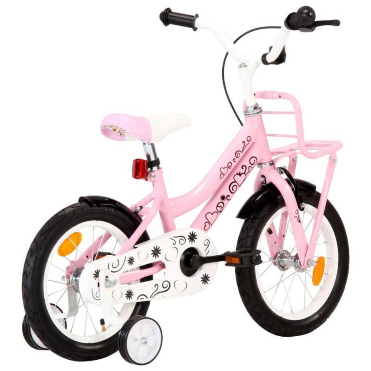 VIDAXL Vélo enfant avec porte bagages avant 14 pouces Blanc et rose