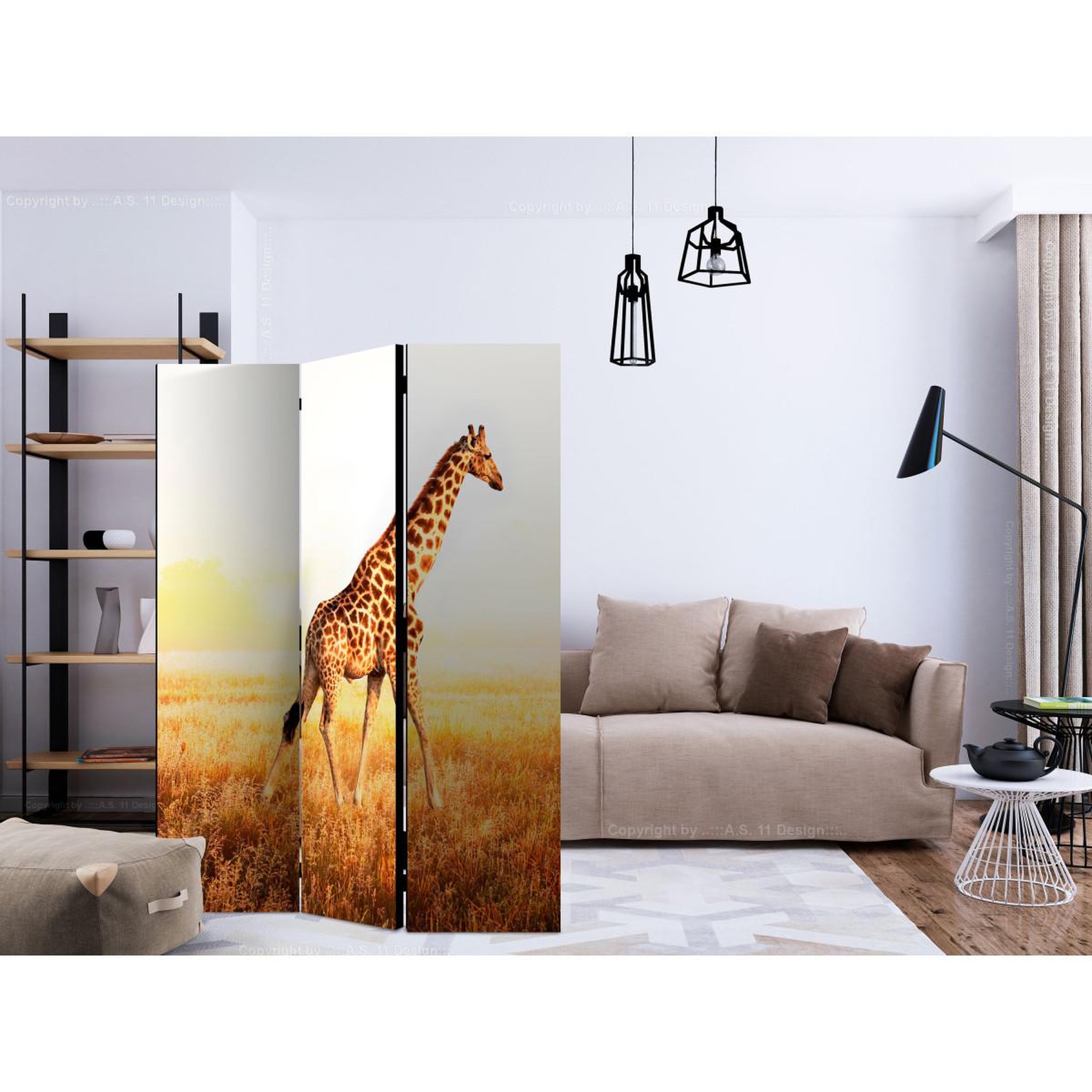 Voir la diapositive 2 : Paris Prix Paravent 3 volets  giraffe walk  135x172cm