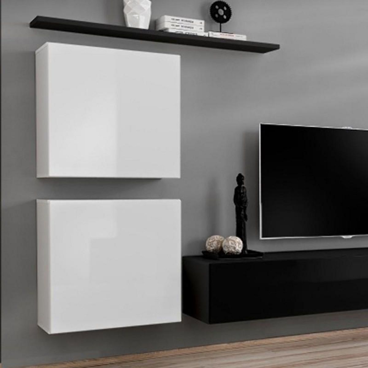 Paris Prix Meuble TV Mural Design  Switch IV  320cm Blanc & Noir