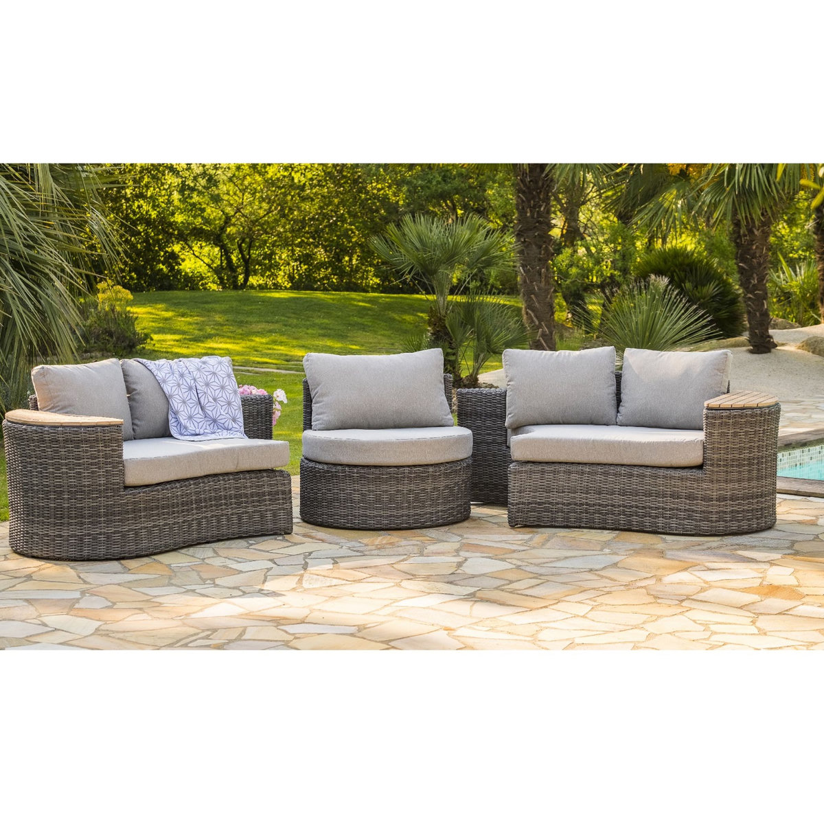 DCB GARDEN Salon bas de jardin 8 personnes en résine tressée NOUMEA - GRIS