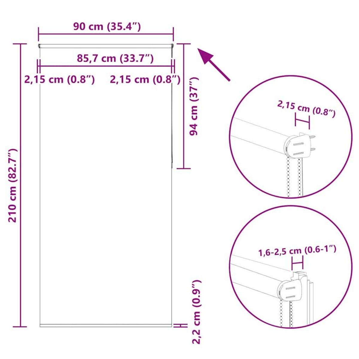 VIDAXL Store enrouleur occultant blanc casse 90x210cm largeur du tissu