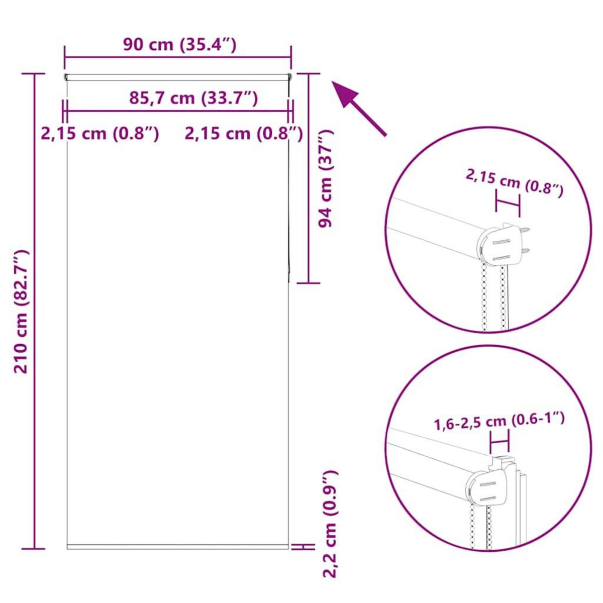 VIDAXL Store enrouleur occultant blanc casse 90x210cm largeur du tissu