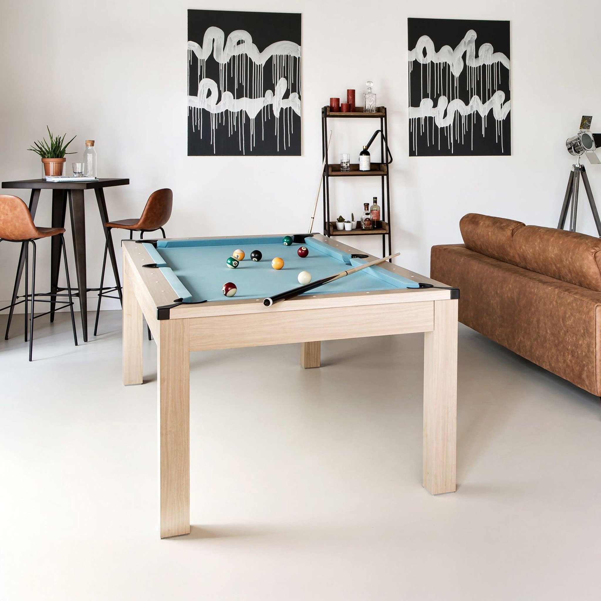 Voir la diapositive 5 : MAISON PAVANE Table de billard convertible bois clair tapis bleu clair-eddie
