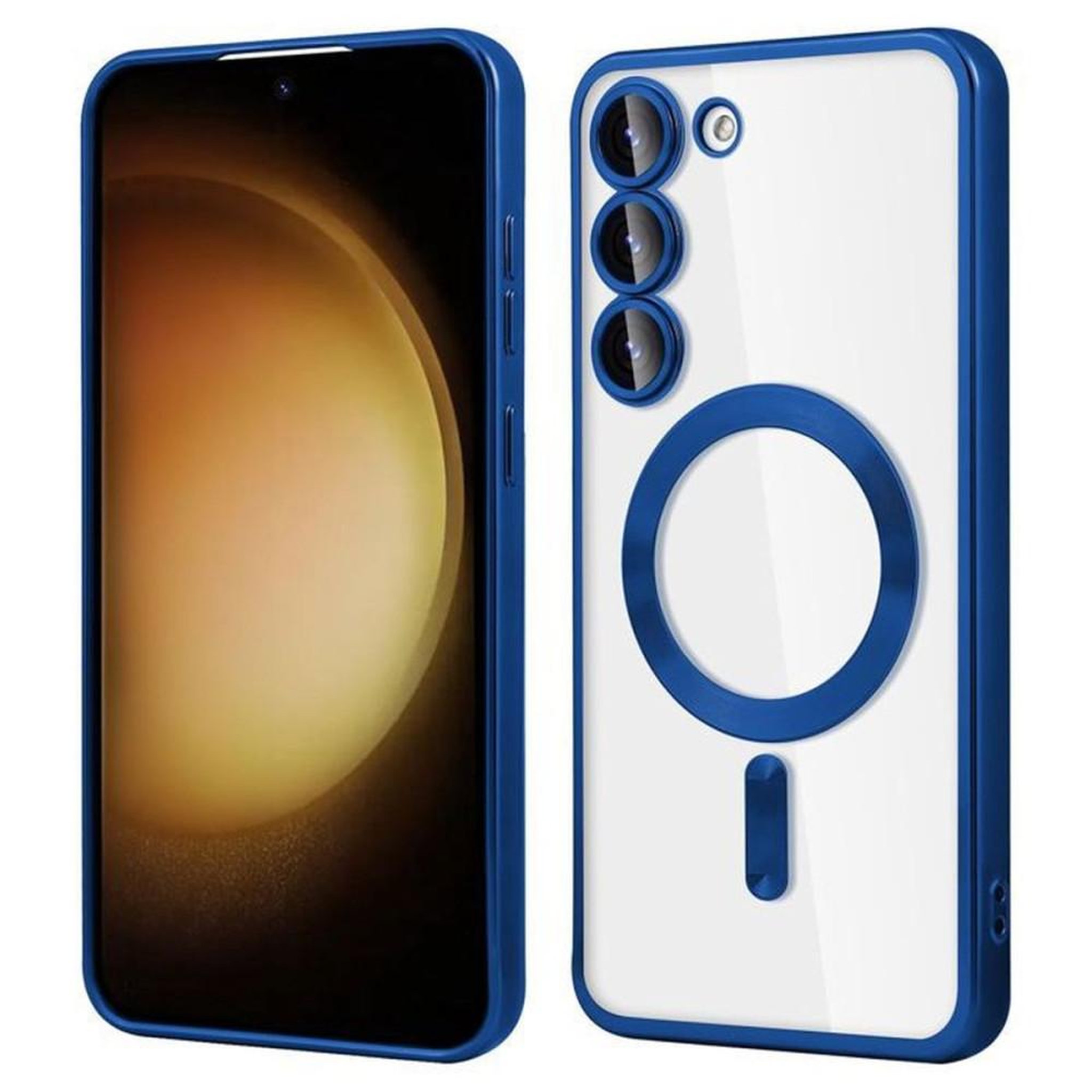 Voir la diapositive 1 : Coque Smartphone ultra-fine bleue pour Samsung Galaxy S24 (6,2 pouces), finition magnétique métallisée, anti-choc avec protection complète des objectifs et rebords relevés