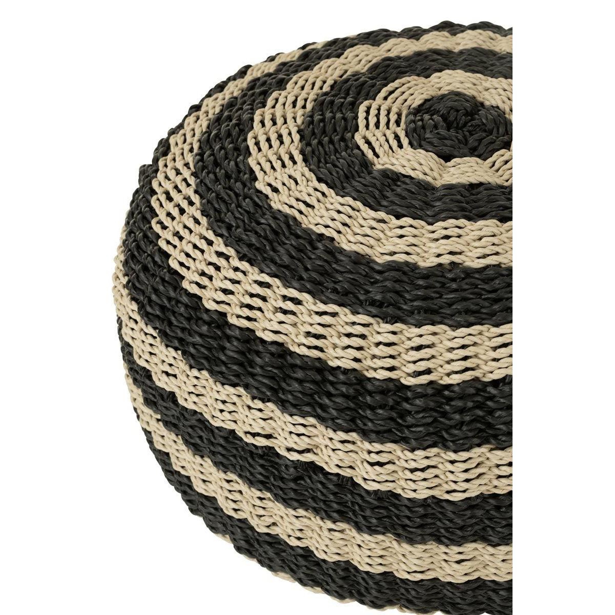 Voir la diapositive 2 : J-LINE Pouf rond à rayure  tissage  50cm noir & naturel