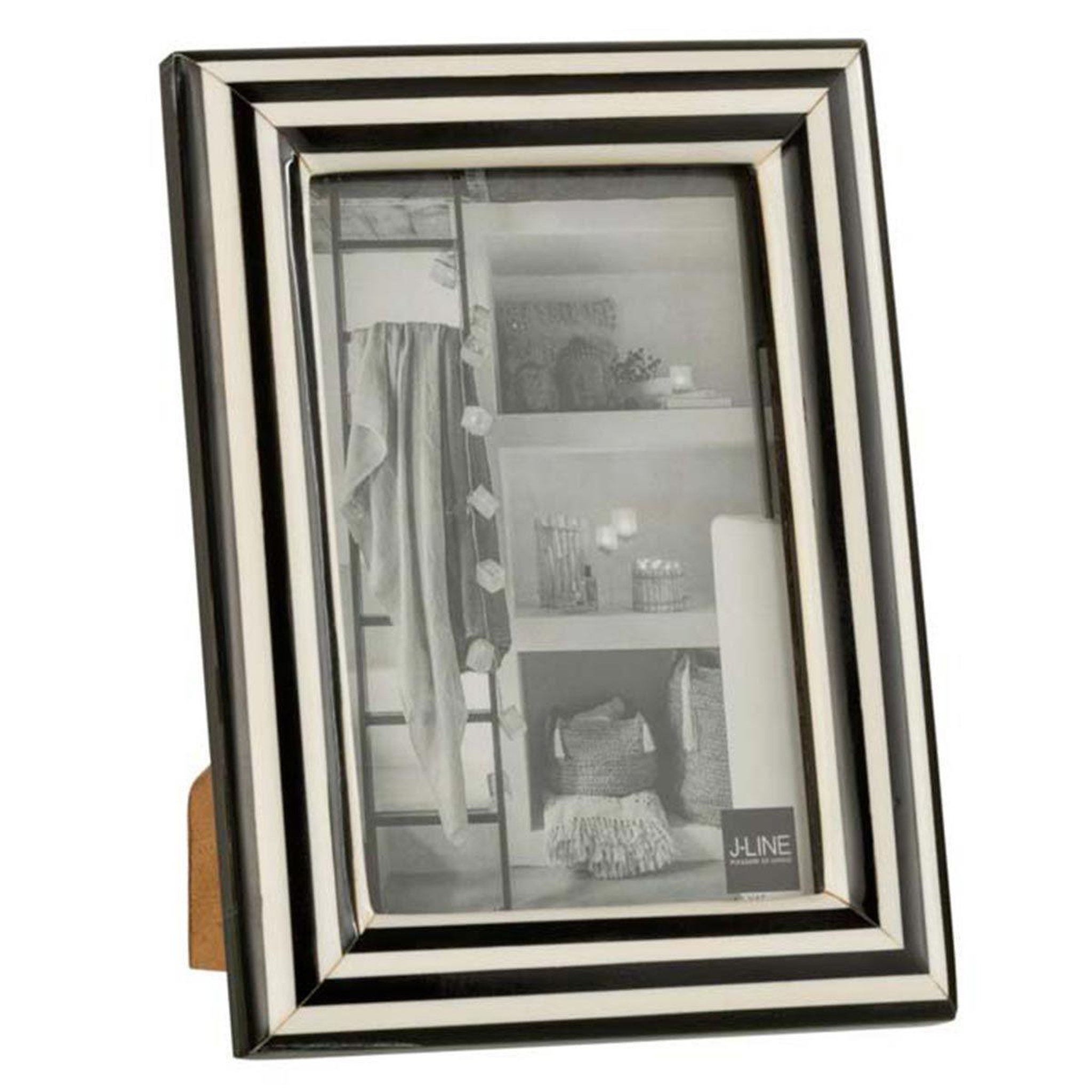 J-LINE Cadre Photo Déco  Lignes  10x15cm Noir & Blanc