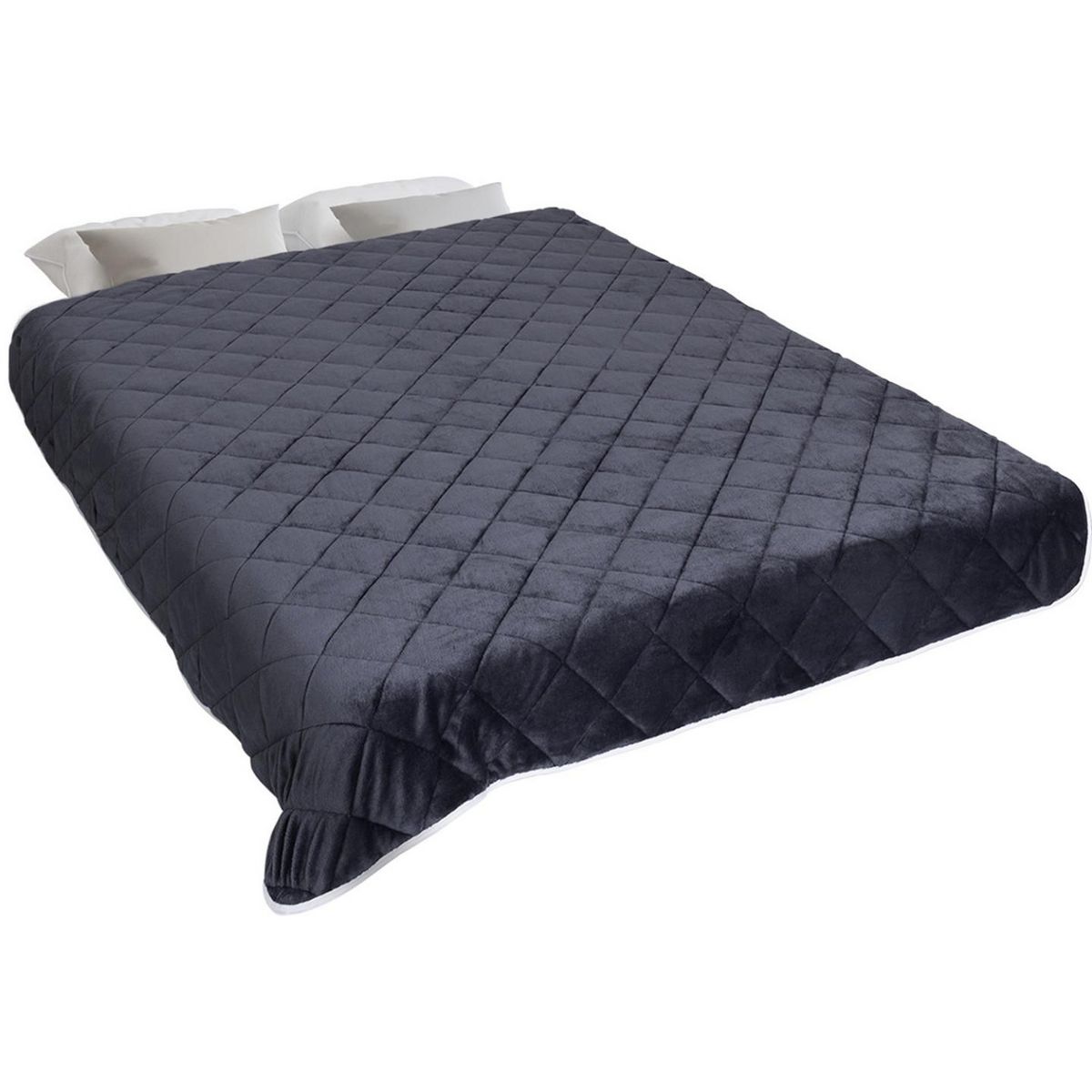 ID MARKET Couverture lestée 150x200 CM CELESTE biface polaire gris et blanc 7 kg