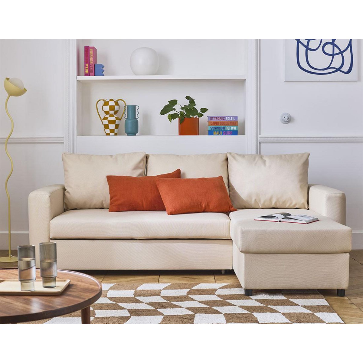 BEST MOBILIER Martha - canapé d'angle réversible 4 places - convertible avec coffre - en tissu