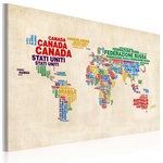 Paris Prix Tableau  Carte du Monde Italienne en Couleurs Vives. Coloris disponibles : Multicolore