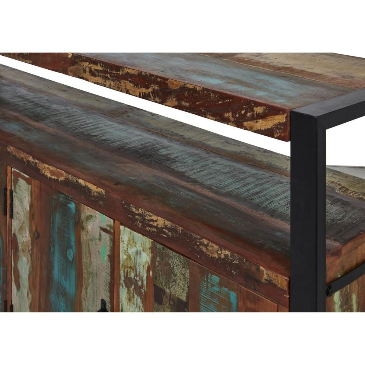 Paris Prix Bahut 4 Portes en Bois  Delhio  175cm Marron & Noir