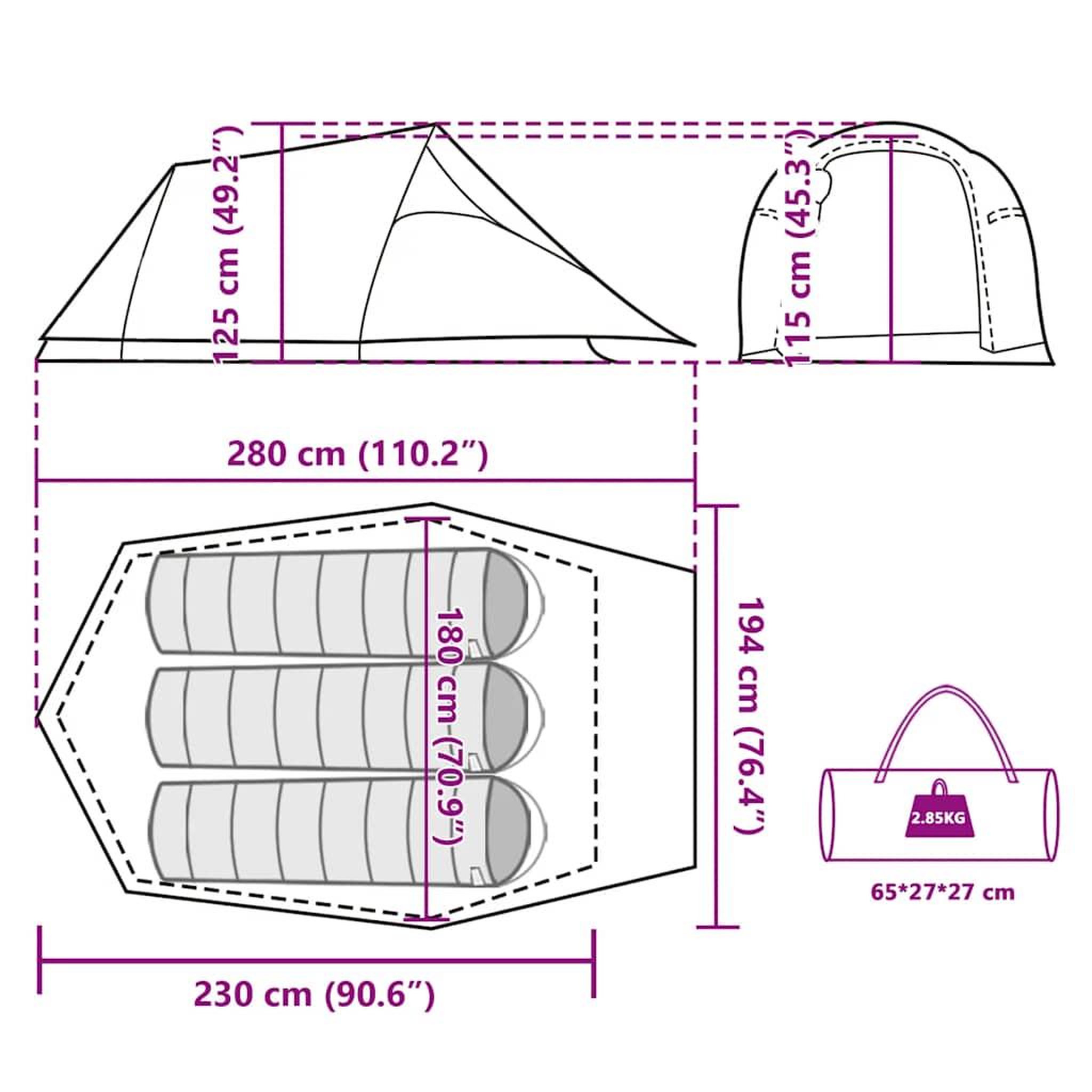 Voir la diapositive 6 : VIDAXL Tente de camping tunnel 3 personnes camouflage impermeable