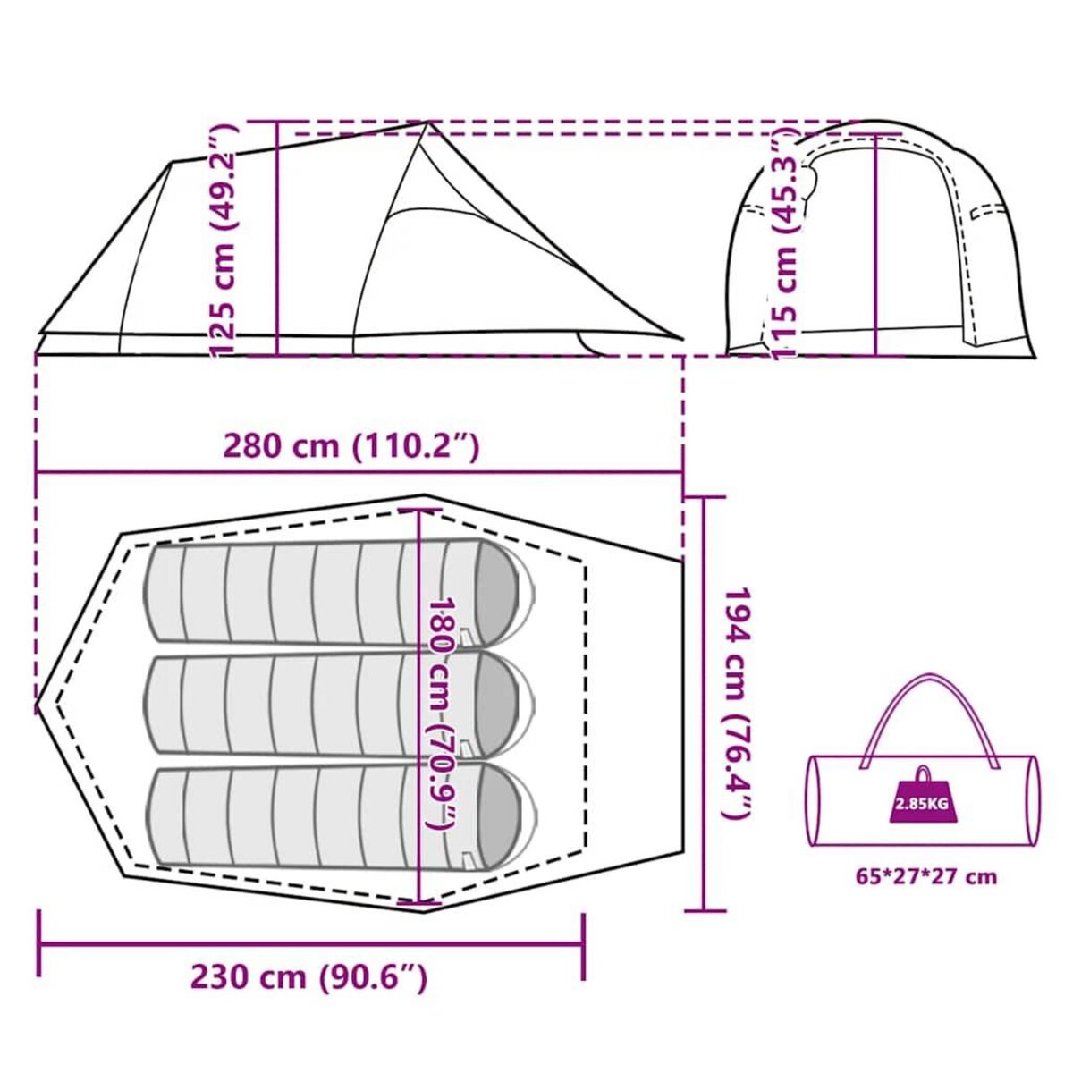 VIDAXL Tente de camping tunnel 3 personnes camouflage impermeable