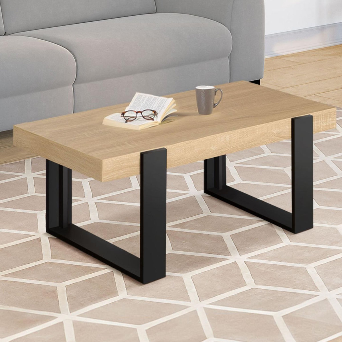 ID MARKET Table basse rectangulaire PHOENIX bois et noir