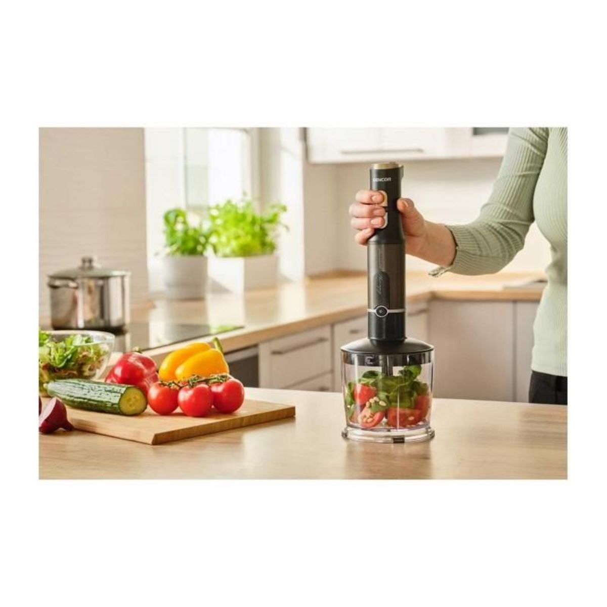 SENCO Mixeur plongeant 6 en 1 - SENCOR - SHB 6442BK - 1200 W - Technologie TITANIUM QuadBlade - Noir