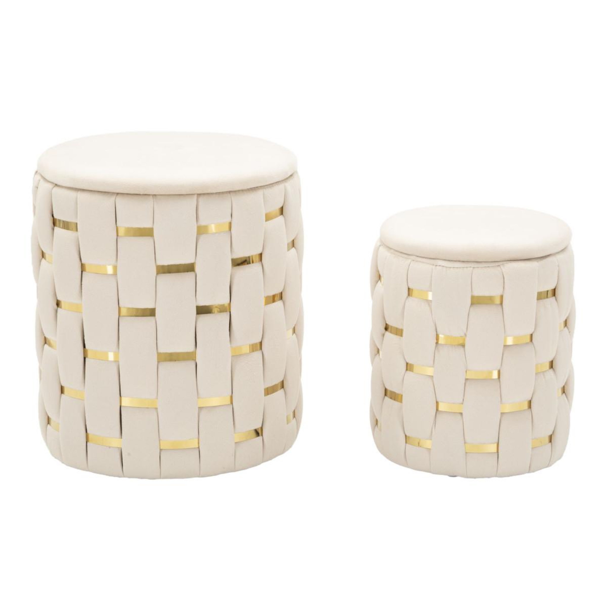 Paris Prix Lot de 2 poufs coffres  shanty  42cm crème & or