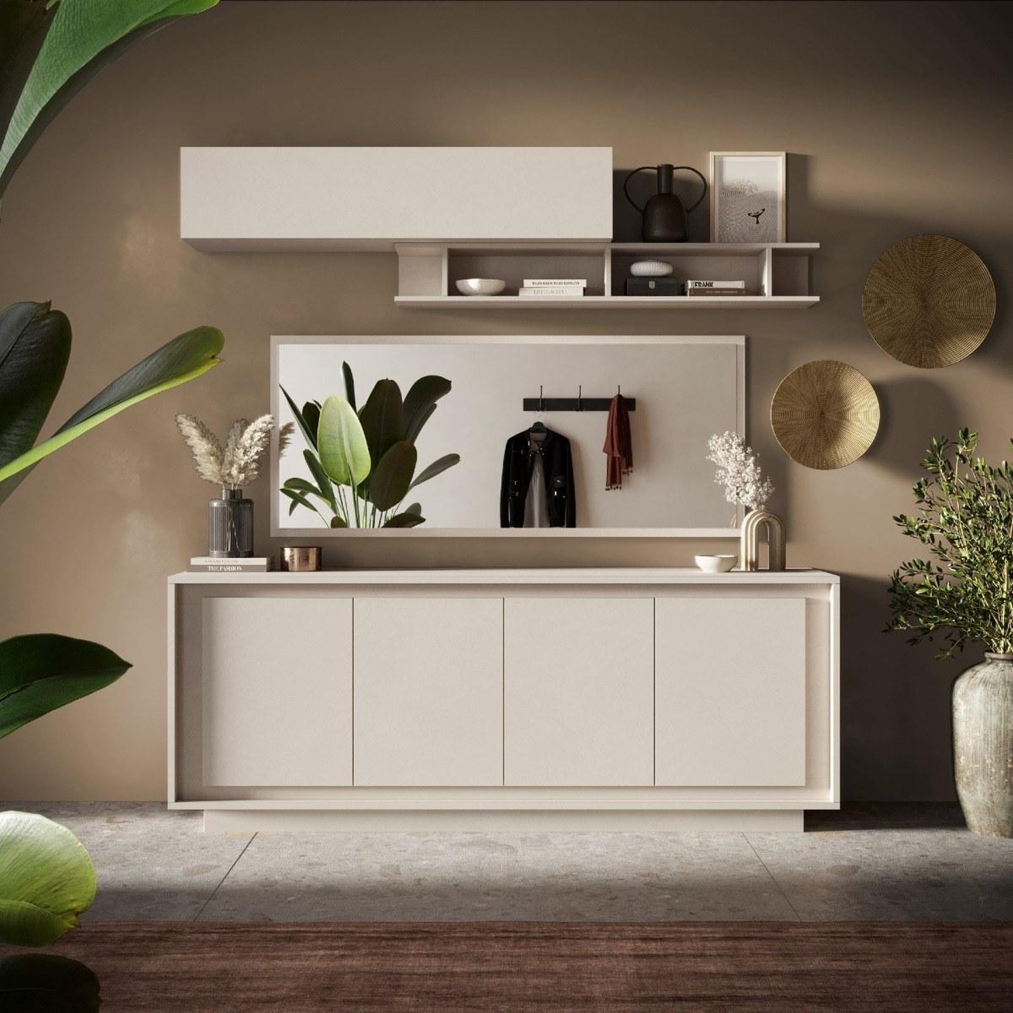 Voir la diapositive 2 : JLC KREATION Buffet bas moderne beige 4 portes 210cm yori