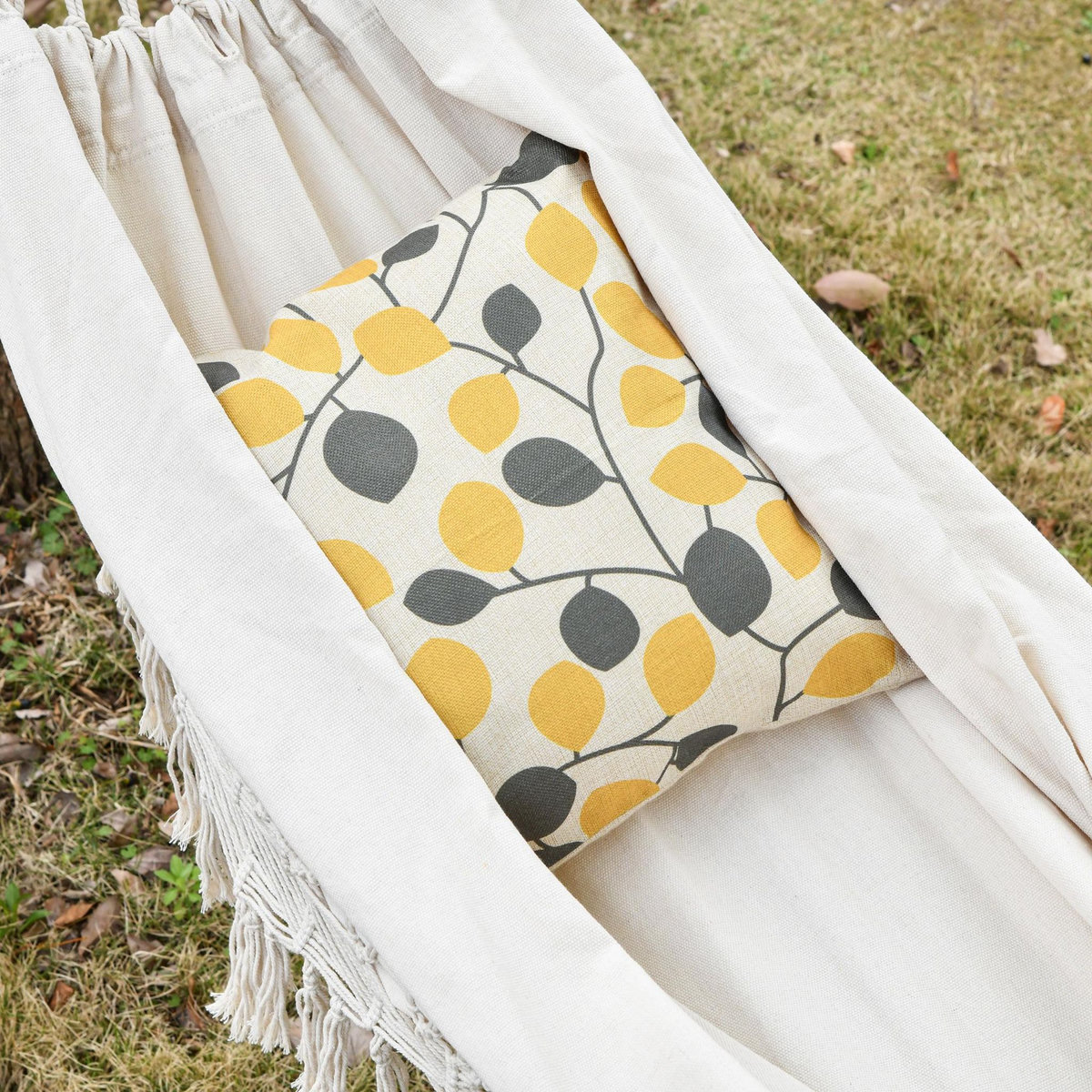 OUTSUNNY Hamac de voyage portable style bohème chic toile de hamac dim. totales 2,88L x 1,5l m coton polyester beige