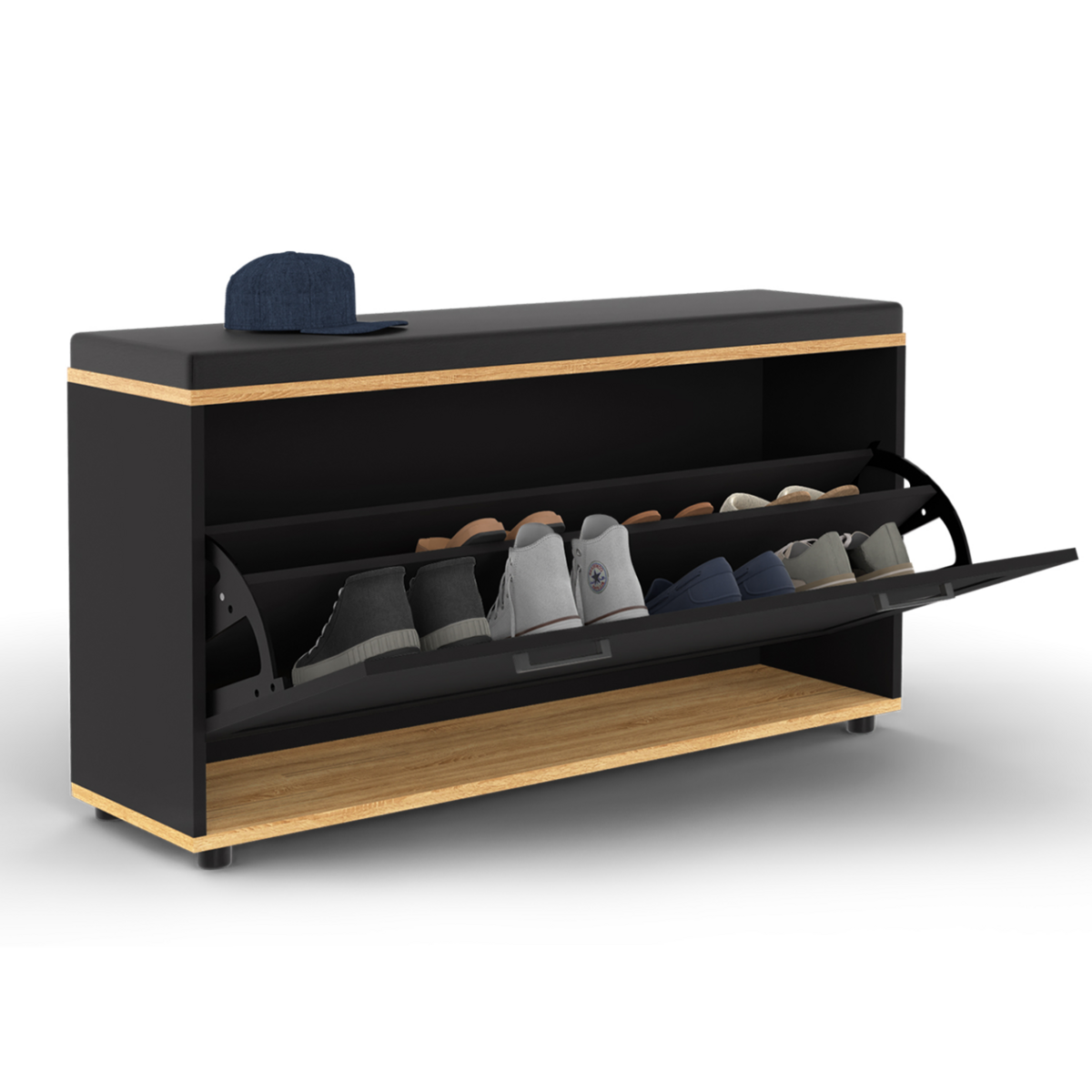 ID MARKET Banc d'entrée chaussures 100 cm avec coussin VITO noir