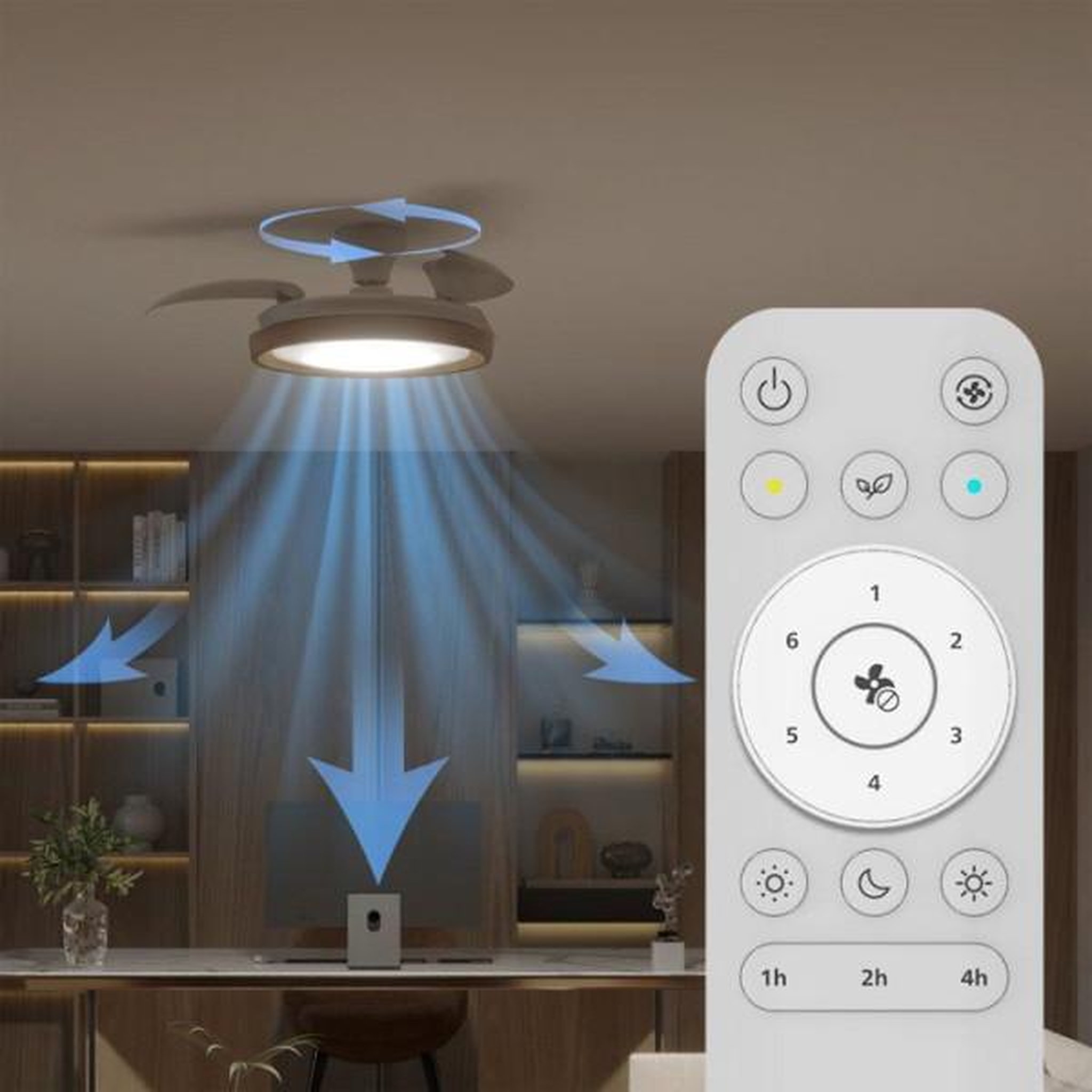 Voir la diapositive 4 : Philips Ventilateur de plafond - plafonnier  - philips - bliss - pales rétractables - diametre 106 cm -bois - led intégrée + télécommande