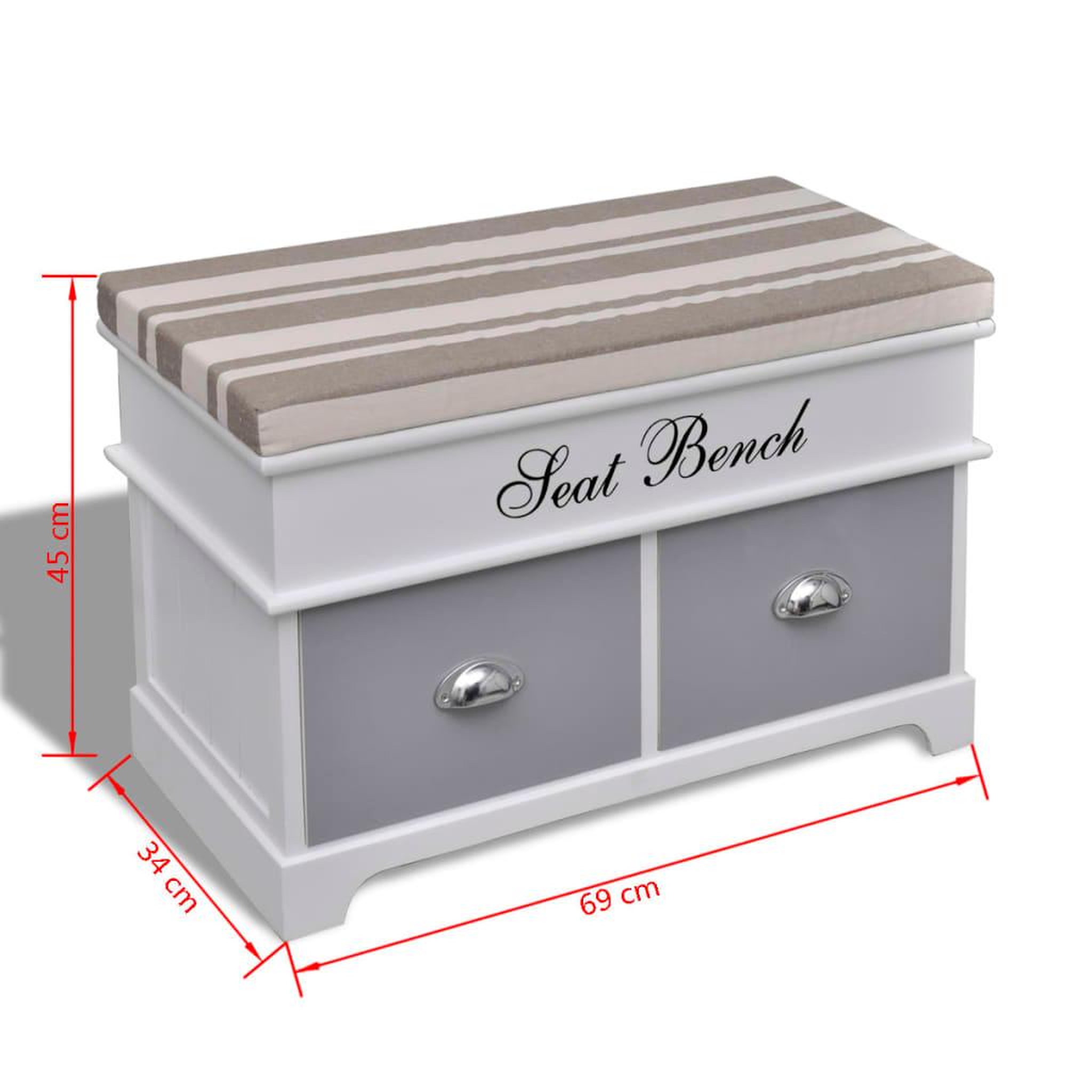 Voir la diapositive 6 : VIDAXL Banc d'entree et de rangement avec coussin gris 2 tiroirs blanc